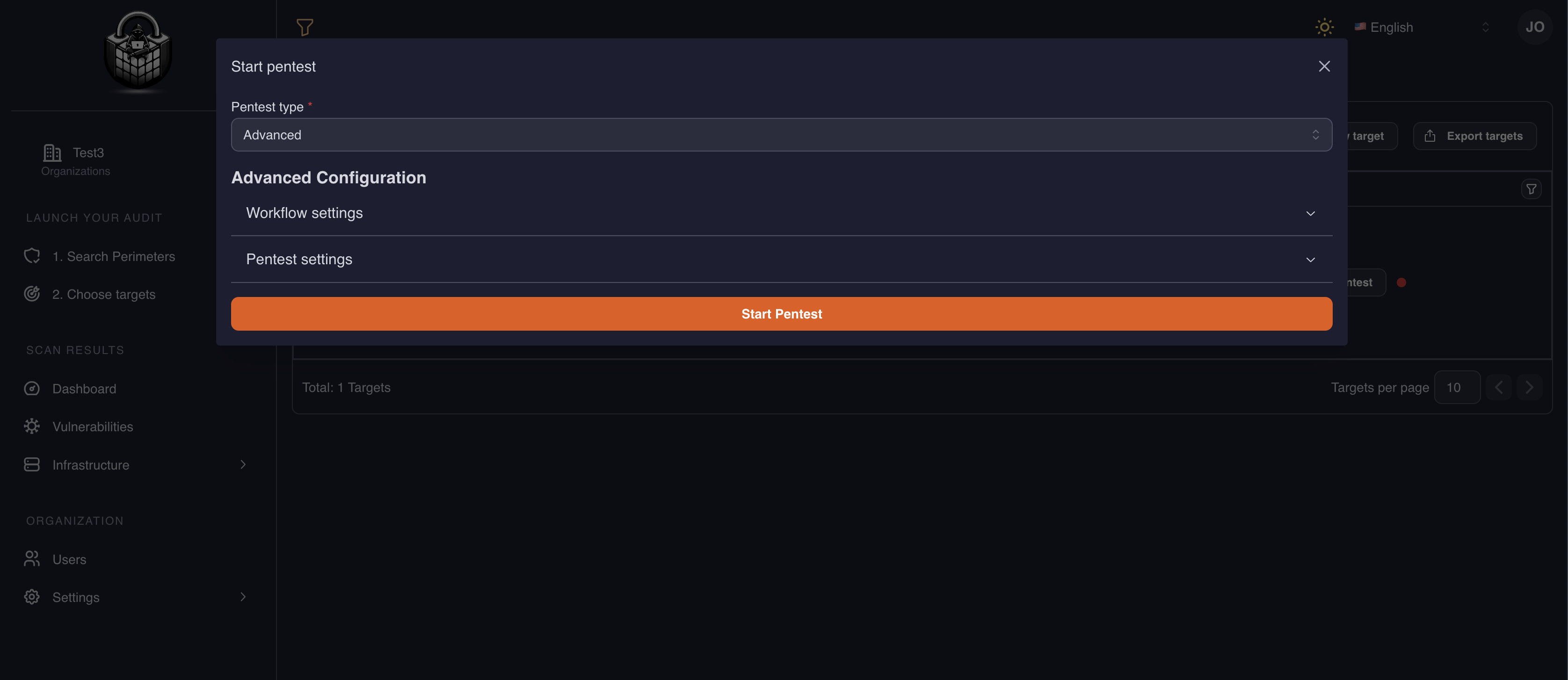 screenshot - launch pentest