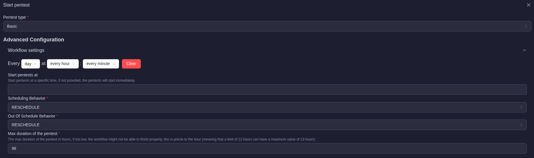 screenshot - start pentest view